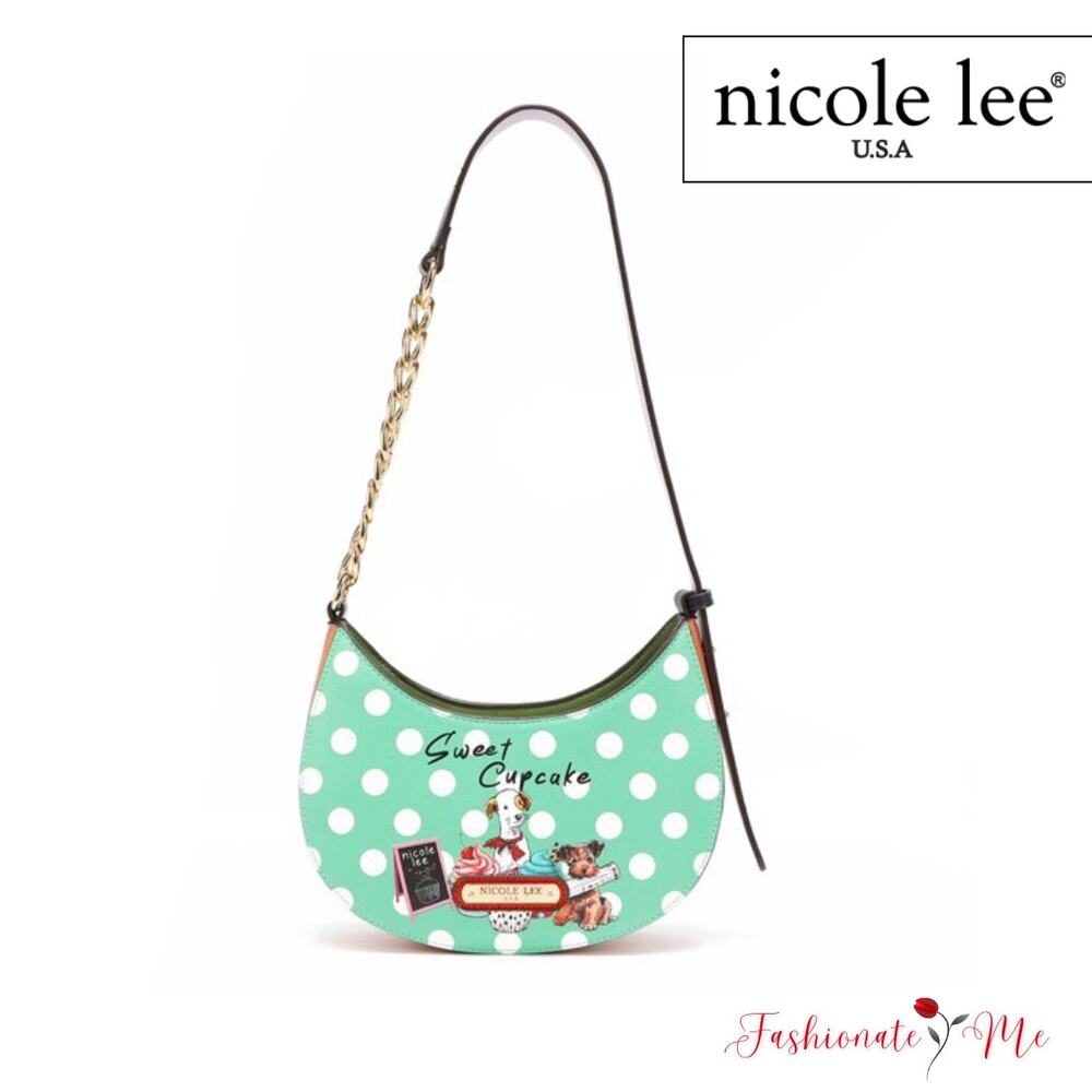 Nicole Lee USA Cupcake Dog Vegan Leather Pockets Polka Dot Pattern Shoulder Bag